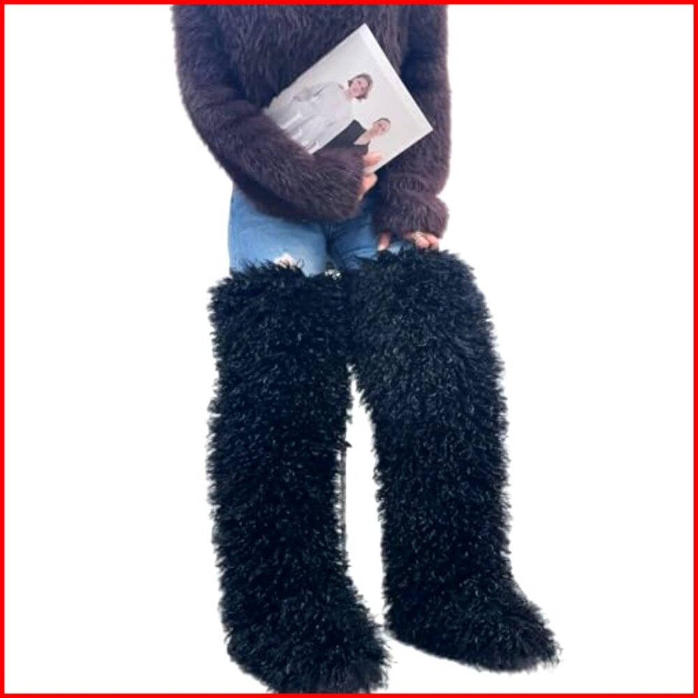 Thigh High Faux Fur Boots Over Knee Flat Winter Snow Boots Women